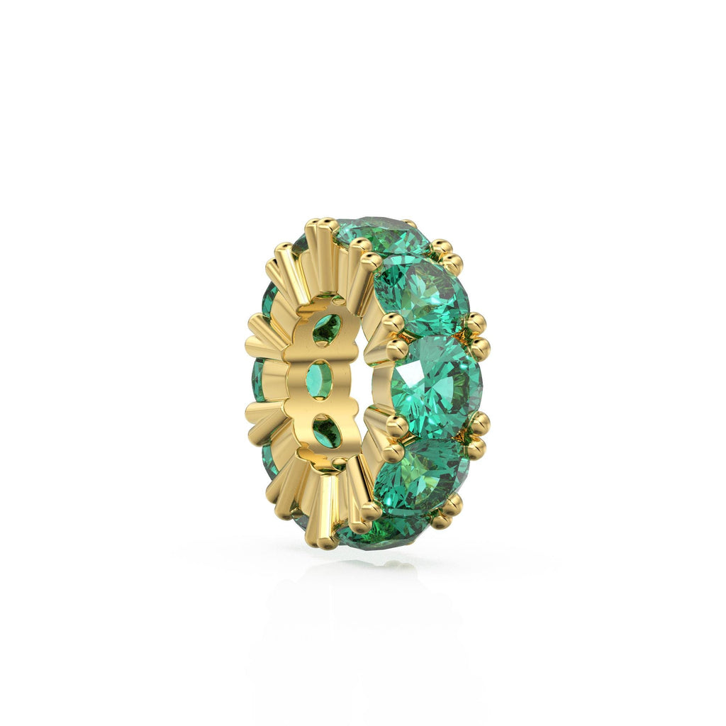 Emerald 14k Italian Gold Roundel Charm, Green Emerald Wheel Charm, Round Charm Holder, Eternity Round Stone May Birthstone Band Connector