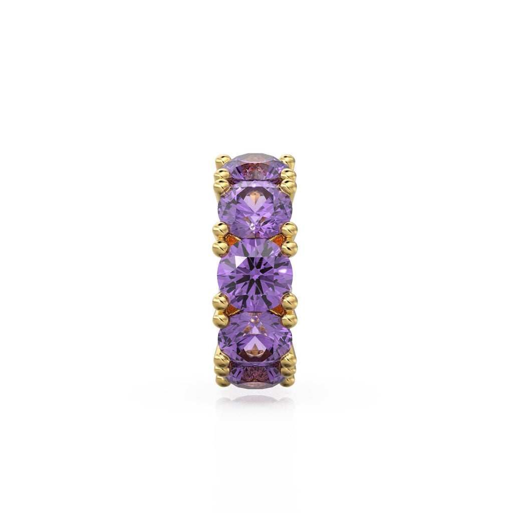 Amethyst 14k Italian Gold Roundel Charm, Purple Amethyst Wheel Charm, Round Charm Holder, Eternity Round Stone February Birthstone Band
