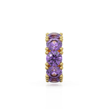 Load image into Gallery viewer, Amethyst 14k Italian Gold Roundel Charm, Purple Amethyst Wheel Charm, Round Charm Holder, Eternity Round Stone February Birthstone Band