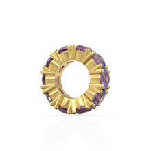 Load image into Gallery viewer, Amethyst 14k Italian Gold Roundel Charm, Purple Amethyst Wheel Charm, Round Charm Holder, Eternity Round Stone February Birthstone Band