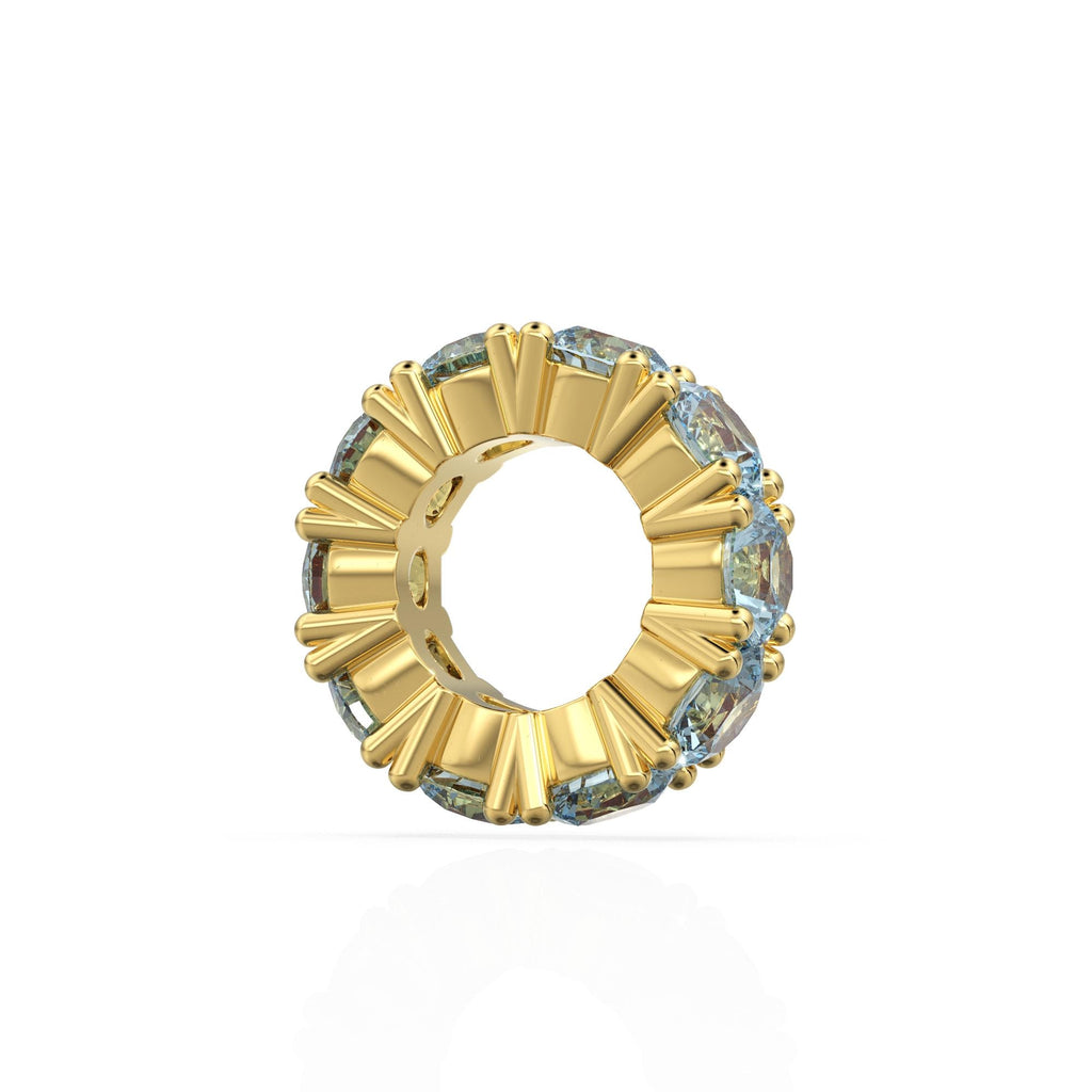 Aquamarine 14k Italian Gold Roundel Charm, Blue Aquamarine Wheel Charm, Round Charm Holder, Eternity Round Stone March Birthstone Band
