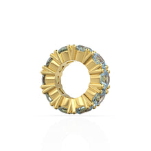 Load image into Gallery viewer, Aquamarine 14k Italian Gold Roundel Charm, Blue Aquamarine Wheel Charm, Round Charm Holder, Eternity Round Stone March Birthstone Band