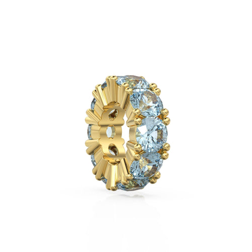 Aquamarine 14k Italian Gold Roundel Charm, Blue Aquamarine Wheel Charm, Round Charm Holder, Eternity Round Stone March Birthstone Band