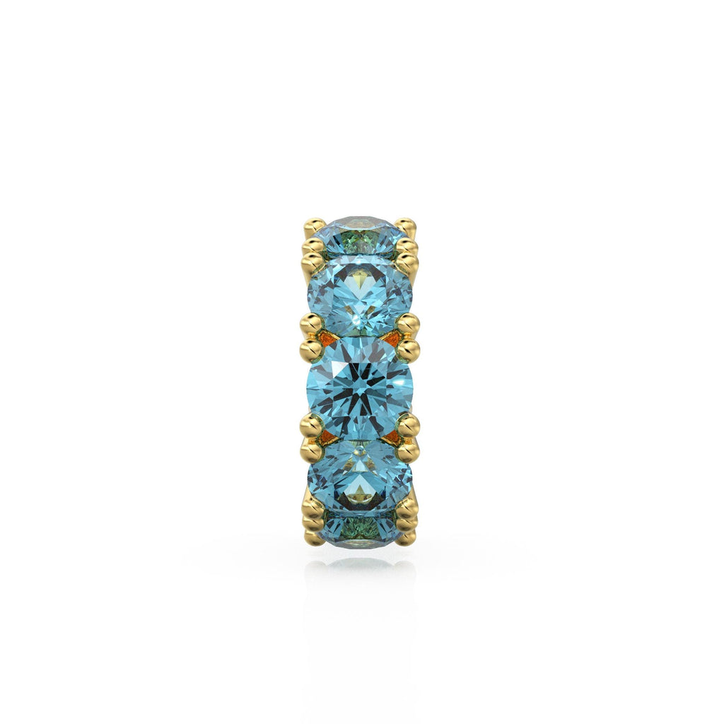 Swiss Blue Topaz 14k Italian Gold Roundel Charm, Topaz Wheel Charm, Round Charm Holder, Eternity Round Stone November Birthstone Band
