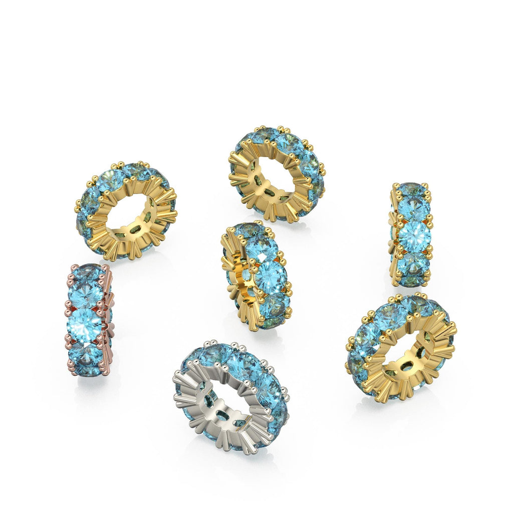 Swiss Blue Topaz 14k Italian Gold Roundel Charm, Topaz Wheel Charm, Round Charm Holder, Eternity Round Stone November Birthstone Band