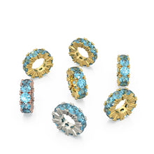 Load image into Gallery viewer, Swiss Blue Topaz 14k Italian Gold Roundel Charm, Topaz Wheel Charm, Round Charm Holder, Eternity Round Stone November Birthstone Band