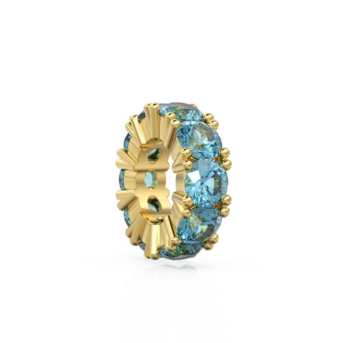 Swiss Blue Topaz 14k Italian Gold Roundel Charm, Topaz Wheel Charm, Round Charm Holder, Eternity Round Stone November Birthstone Band