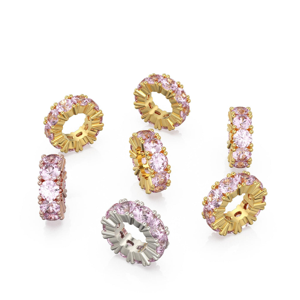 Tourmaline 14k Italian Gold Roundel Charm, Pink Tourmaline Wheel Charm, Round Charm Holder, Eternity Round Gemstone October Birthstone Band