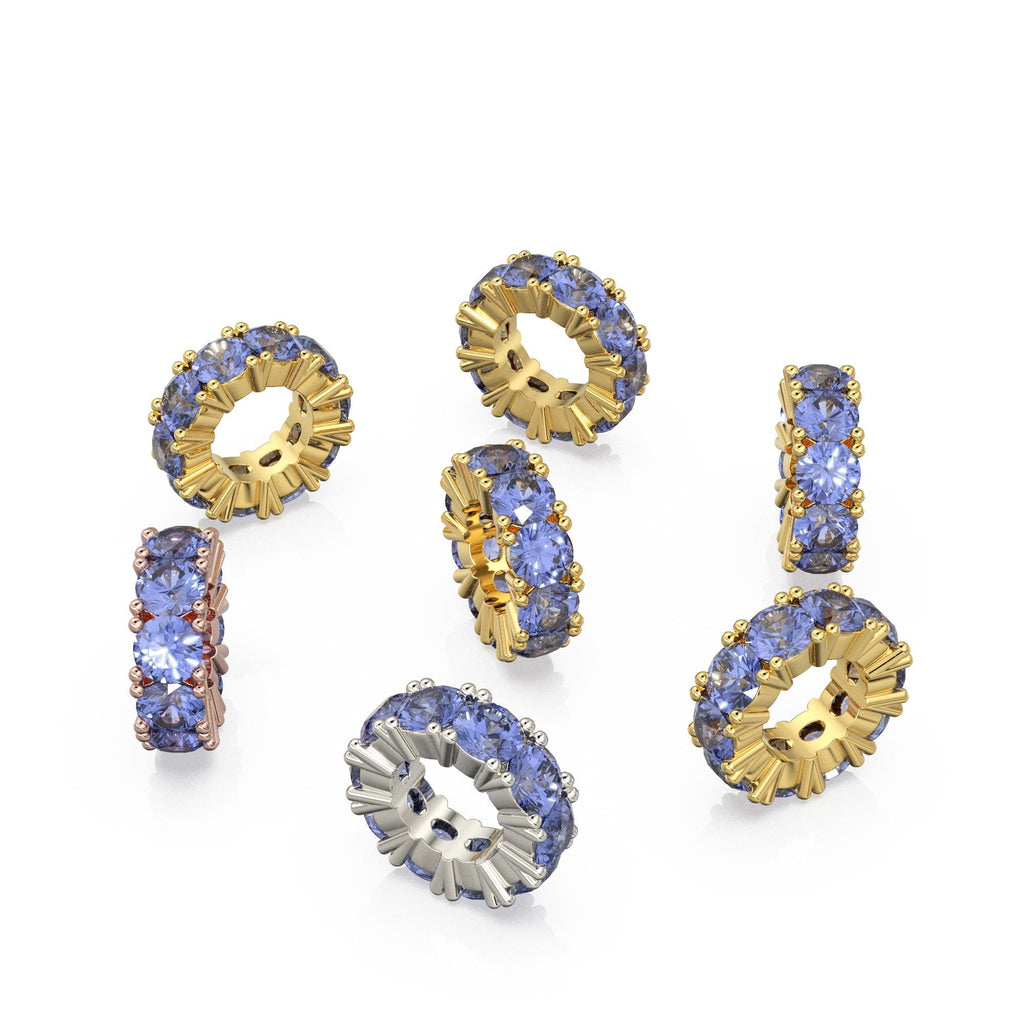 Tanzanite 14k Italian Gold Roundel Charm, Blue Tanzanite Wheel Charm, Round Charm Holder, Eternity Round Stone December Birthstone Band