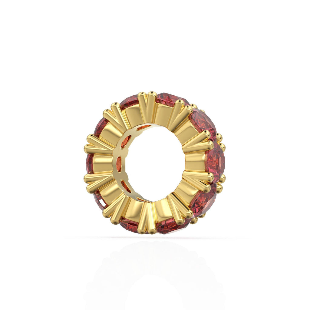 Garnet 14k Italian Gold Roundel Charm, Red Garnet Wheel Charm, Round Charm Holder, Eternity Round Stone January Birthstone Band