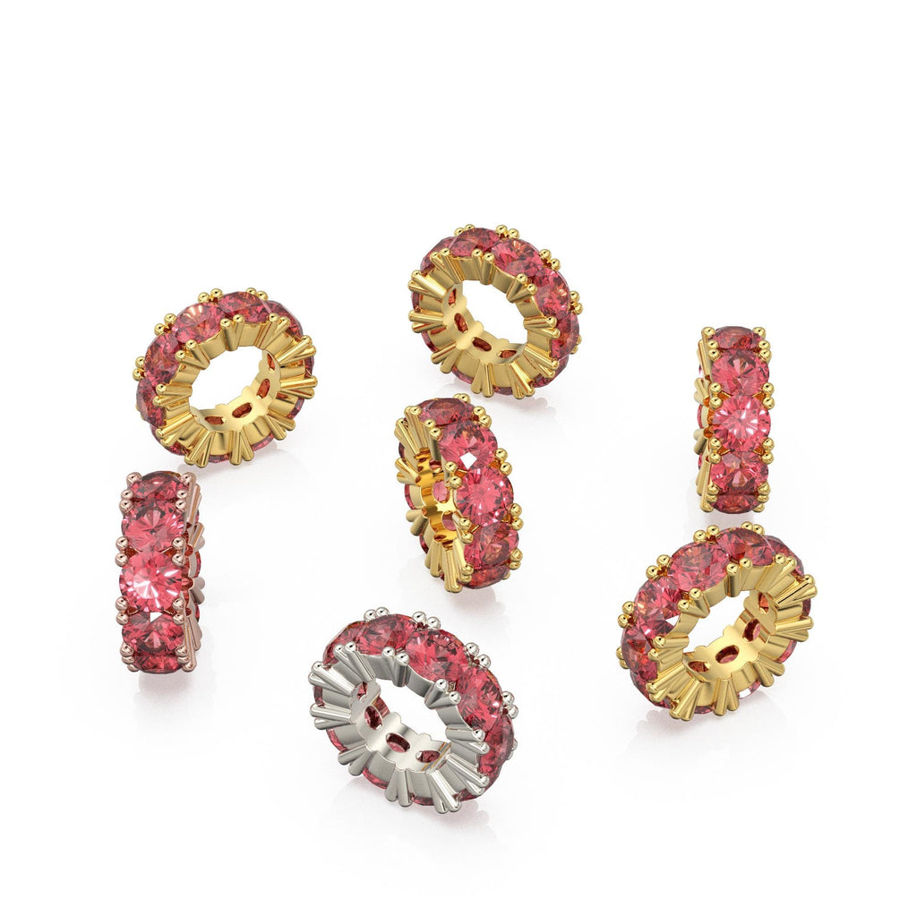 Garnet 14k Italian Gold Roundel Charm, Red Garnet Wheel Charm, Round Charm Holder, Eternity Round Stone January Birthstone Band