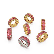 Load image into Gallery viewer, Garnet 14k Italian Gold Roundel Charm, Red Garnet Wheel Charm, Round Charm Holder, Eternity Round Stone January Birthstone Band