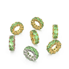 Load image into Gallery viewer, Peridot 14k Italian Gold Roundel Charm, Green Olivine Wheel Charm, Round Charm Holder, Eternity Round Stone August Birthstone Band Connector