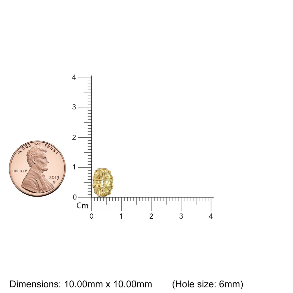 Lemon Quartz 14k Italian Gold Roundel Charm, Yellow Quartz Wheel Charm, Round Charm Holder, Eternity Round Stone November Birthstone Band