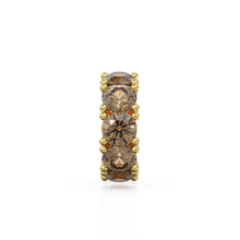 Load image into Gallery viewer, Smoky Quartz 14k Italian Gold Roundel Charm, Brown Quartz Wheel Charm, Round Charm Holder, Eternity Round Stone November Birthstone Band