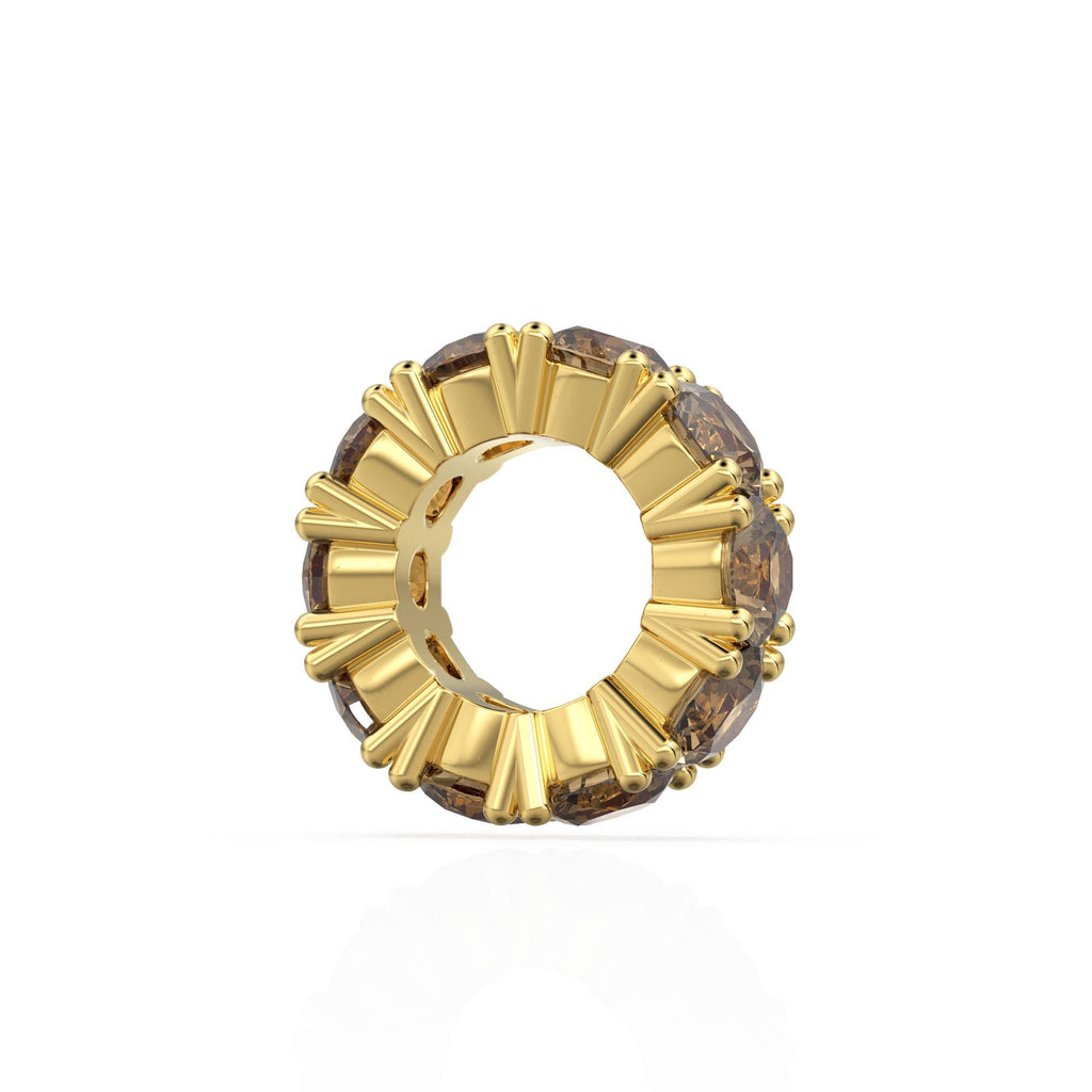 Smoky Quartz 14k Italian Gold Roundel Charm, Brown Quartz Wheel Charm, Round Charm Holder, Eternity Round Stone November Birthstone Band