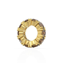 Load image into Gallery viewer, Smoky Quartz 14k Italian Gold Roundel Charm, Brown Quartz Wheel Charm, Round Charm Holder, Eternity Round Stone November Birthstone Band