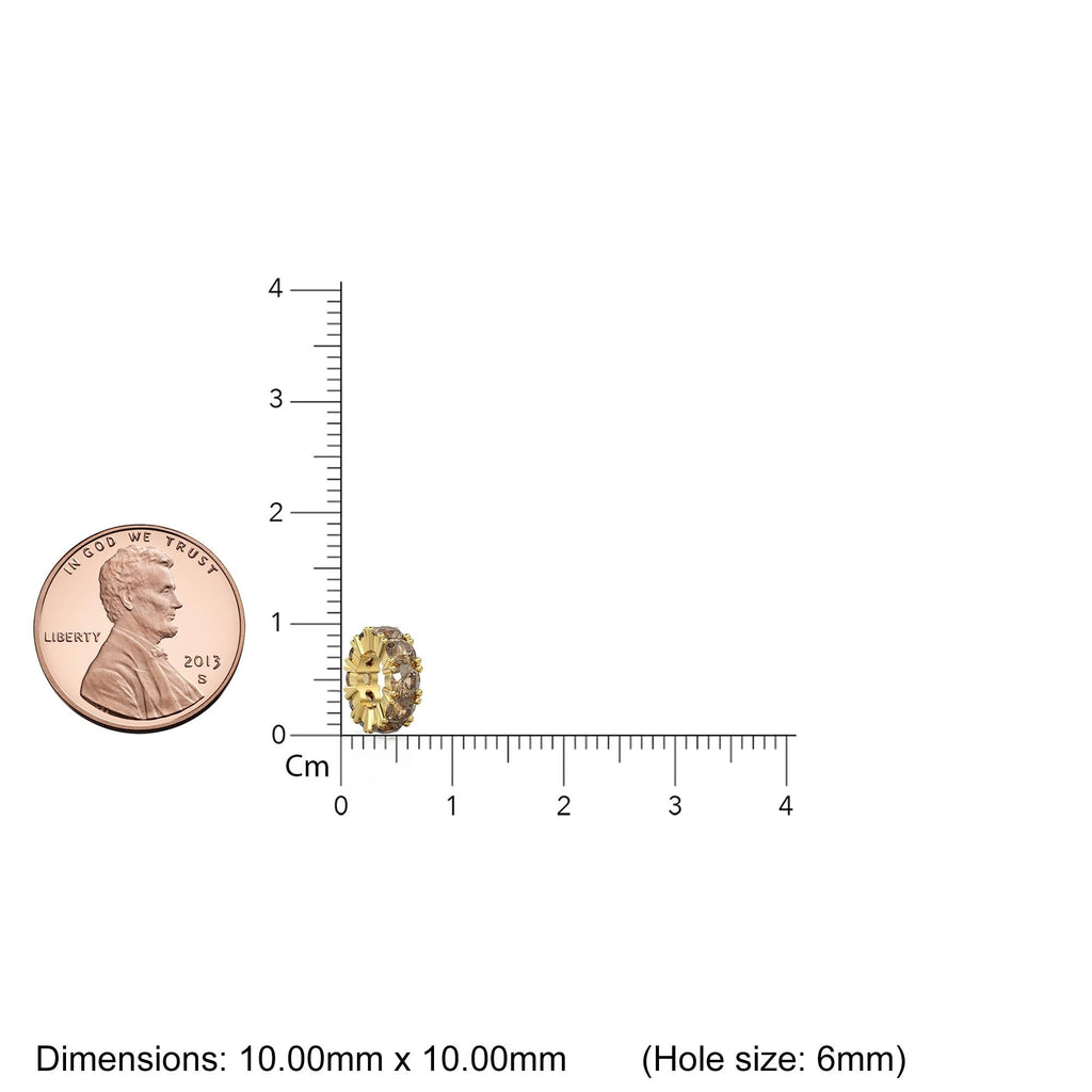 Smoky Quartz 14k Italian Gold Roundel Charm, Brown Quartz Wheel Charm, Round Charm Holder, Eternity Round Stone November Birthstone Band