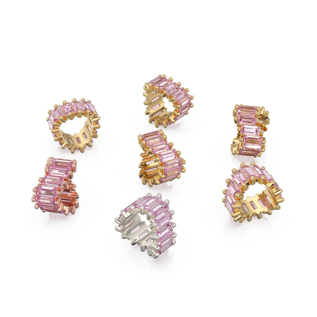 Pink Tourmaline 14k Baguette Tiara Gold Bead / Tourmaline European Bead / Tourmaline Rondelle Bead / Solid Gold Tourmaline Enhancer Spacer