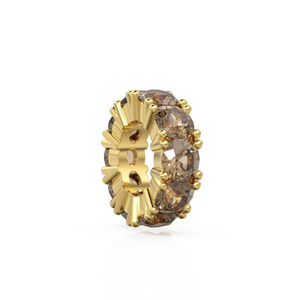 Smoky Quartz 14k Italian Gold Roundel Charm, Brown Quartz Wheel Charm, Round Charm Holder, Eternity Round Stone November Birthstone Band