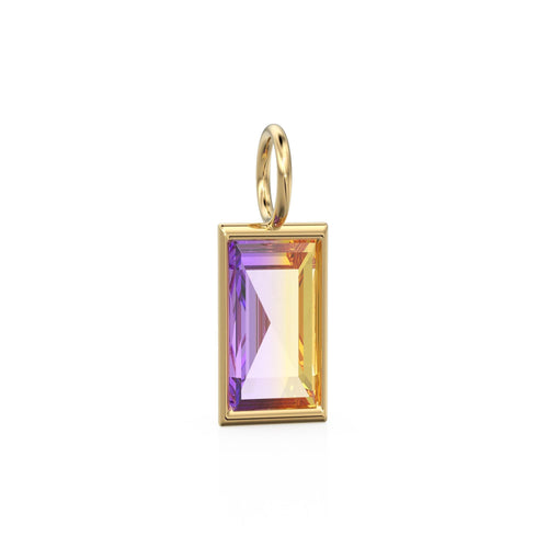 1.50ct Ametrine 14k Yellow Solid Gold Charm Pendant Bezel Jewelry Finding / November Birthstone / Bicolor Gemstone / Baguette Cut Amulet