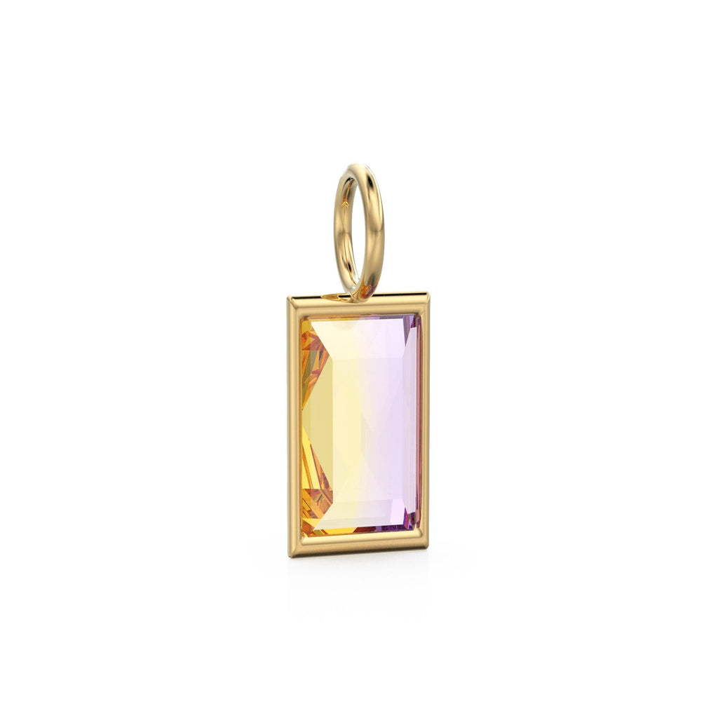 1.50ct Ametrine 14k Yellow Solid Gold Charm Pendant Bezel Jewelry Finding / November Birthstone / Bicolor Gemstone / Baguette Cut Amulet