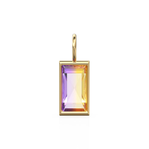 1.50ct Ametrine 14k Yellow Solid Gold Charm Pendant Bezel Jewelry Finding / November Birthstone / Bicolor Gemstone / Baguette Cut Amulet