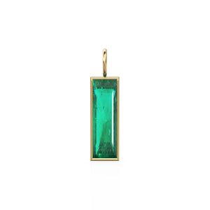 2.50ct Emerald 14k Yellow Solid Gold Charm Pendant Bezel Jewelry Finding / May Birthstone / Green Gemstone / Baguette Cut Amulet