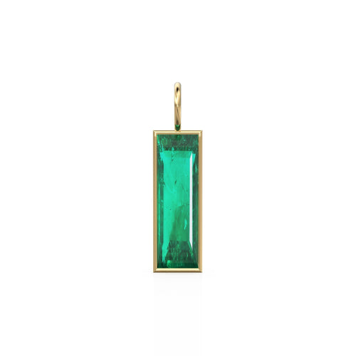 2.50ct Emerald 14k Yellow Solid Gold Charm Pendant Bezel Jewelry Finding / May Birthstone / Green Gemstone / Baguette Cut Amulet