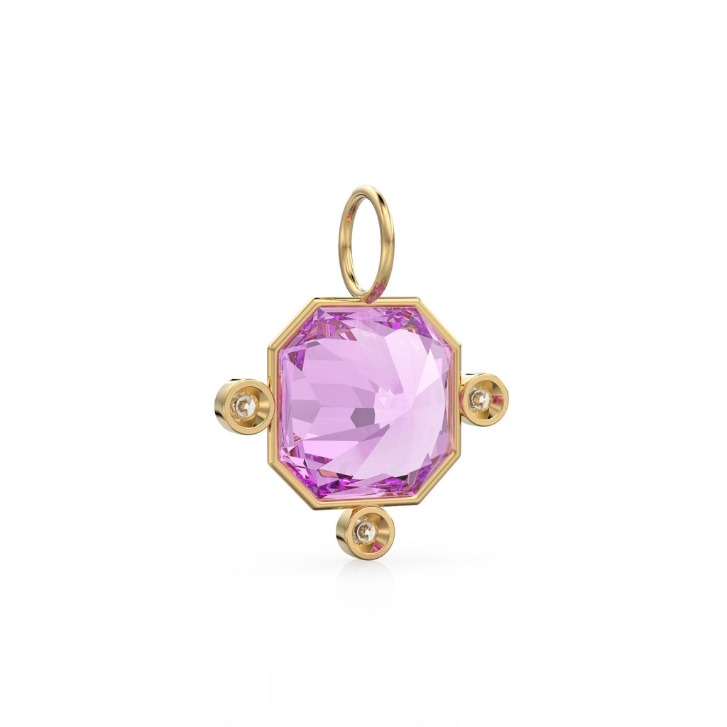 7ct Kunzite 14k Yellow Solid Gold Diamond Charm Pendant Bezel Jewelry Finding / February Birthstone / Pink Gemstone / Radiant Square Amulet