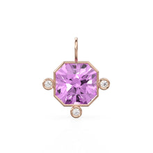 Load image into Gallery viewer, 7ct Kunzite 14k Yellow Solid Gold Diamond Charm Pendant Bezel Jewelry Finding / February Birthstone / Pink Gemstone / Radiant Square Amulet