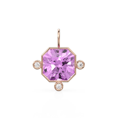 7ct Kunzite 14k Yellow Solid Gold Diamond Charm Pendant Bezel Jewelry Finding / February Birthstone / Pink Gemstone / Radiant Square Amulet