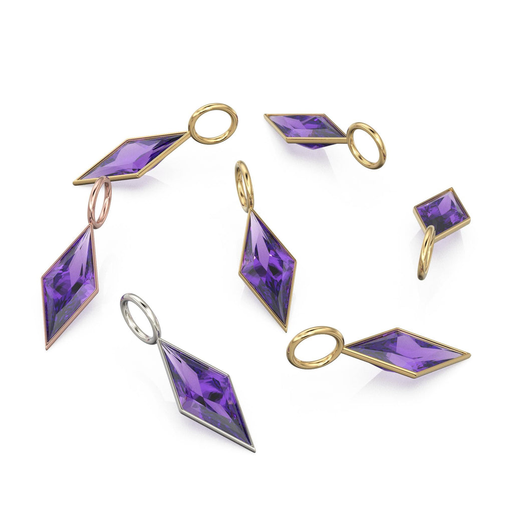 African Amethyst Kite 18k Yellow Solid Gold Charm / February Birthstone Pendant Bezel Jewelry Finding / Natural Purple Gemstone Amulet