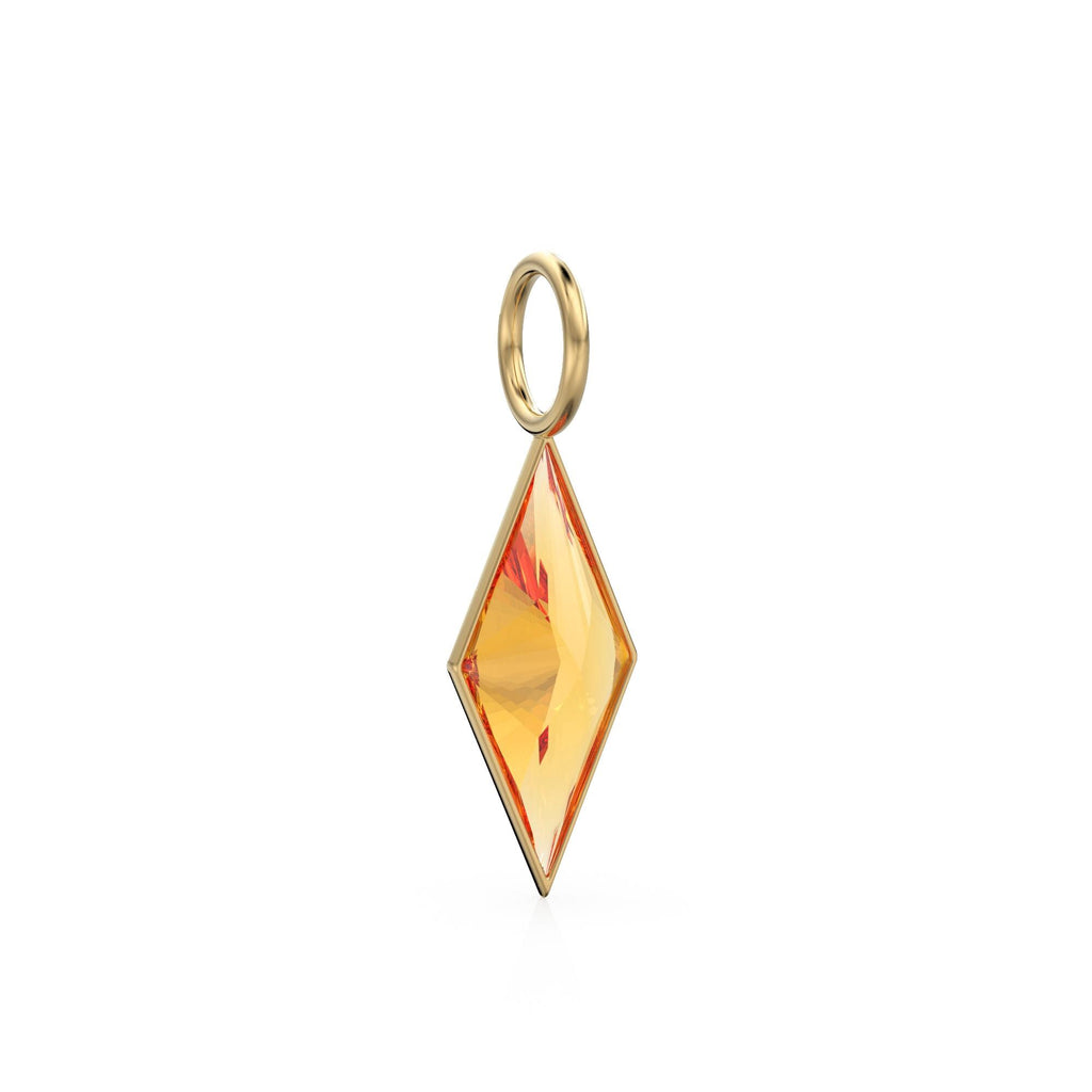 Mandarin Citrine Kite 18k Yellow Solid Gold Charm / November Birthstone Pendant Bezel Jewelry Finding / Natural Golden Gemstone Amulet