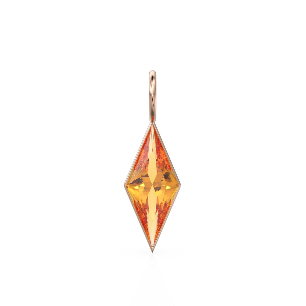Mandarin Citrine Kite 18k Yellow Solid Gold Charm / November Birthstone Pendant Bezel Jewelry Finding / Natural Golden Gemstone Amulet