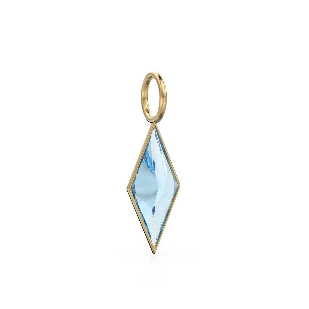 Aquamarine Kite 18k Yellow Solid Gold Charm / March Birthstone Pendant Bezel Jewelry Finding / Natural Blue Gemstone Amulet