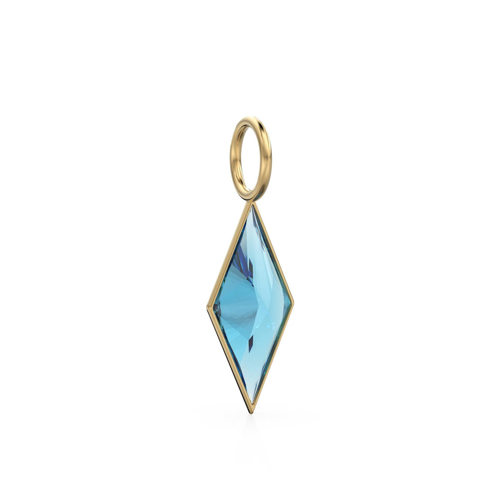 Swiss Blue Topaz Kite 18k Yellow Solid Gold Charm / December Birthstone Pendant Bezel Jewelry Finding / Natural Blue Gemstone Amulet