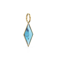 Load image into Gallery viewer, Swiss Blue Topaz Kite 18k Yellow Solid Gold Charm / December Birthstone Pendant Bezel Jewelry Finding / Natural Blue Gemstone Amulet
