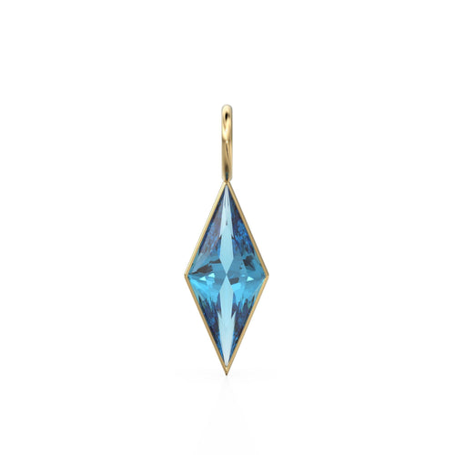 Swiss Blue Topaz Kite 18k Yellow Solid Gold Charm / December Birthstone Pendant Bezel Jewelry Finding / Natural Blue Gemstone Amulet