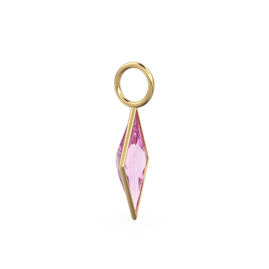 Tourmaline Kite 18k Yellow Solid Gold Charm / February Birthstone Pendant Bezel Jewelry Finding / Natural Pink Gemstone Amulet