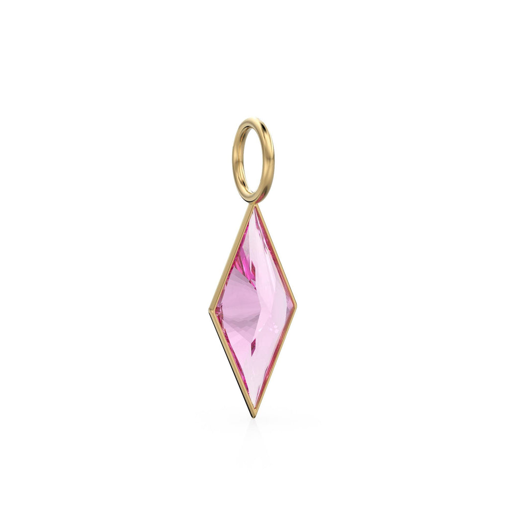 Tourmaline Kite 18k Yellow Solid Gold Charm / February Birthstone Pendant Bezel Jewelry Finding / Natural Pink Gemstone Amulet