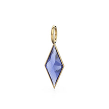 Load image into Gallery viewer, AAA Tanzanite Kite 18k Yellow Solid Gold Charm / February Birthstone Pendant Bezel Jewelry Finding / Natural Blue Gemstone Amulet