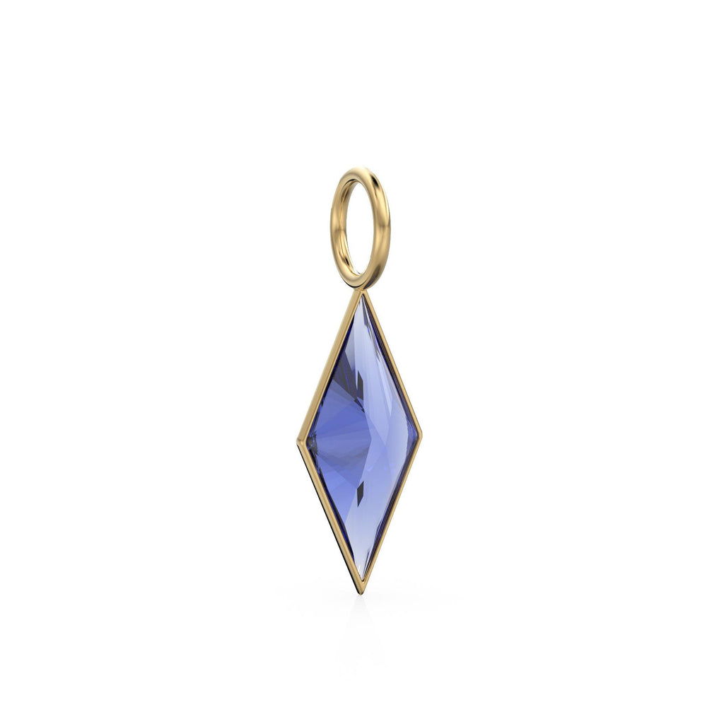 AAA Tanzanite Kite 18k Yellow Solid Gold Charm / February Birthstone Pendant Bezel Jewelry Finding / Natural Blue Gemstone Amulet