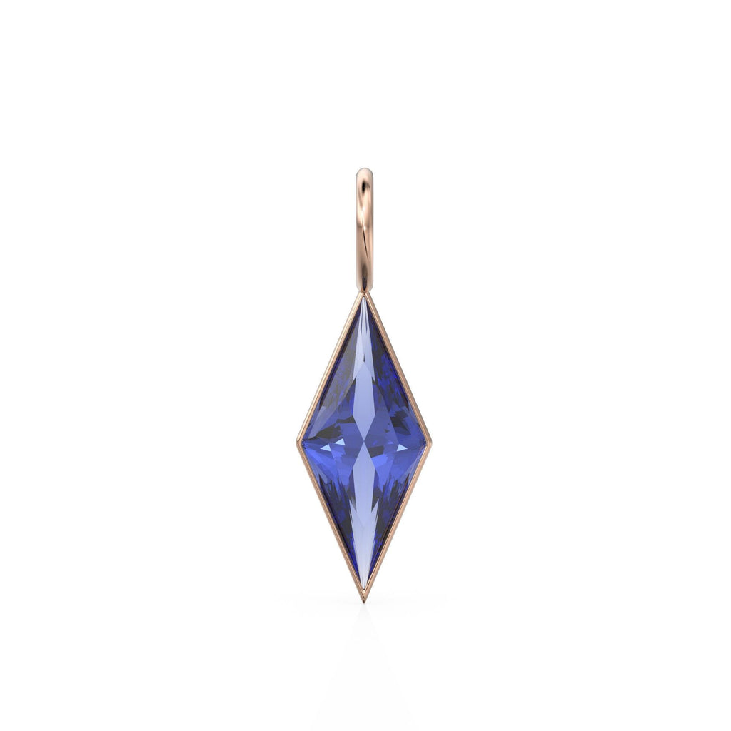 AAA Tanzanite Kite 18k Yellow Solid Gold Charm / February Birthstone Pendant Bezel Jewelry Finding / Natural Blue Gemstone Amulet