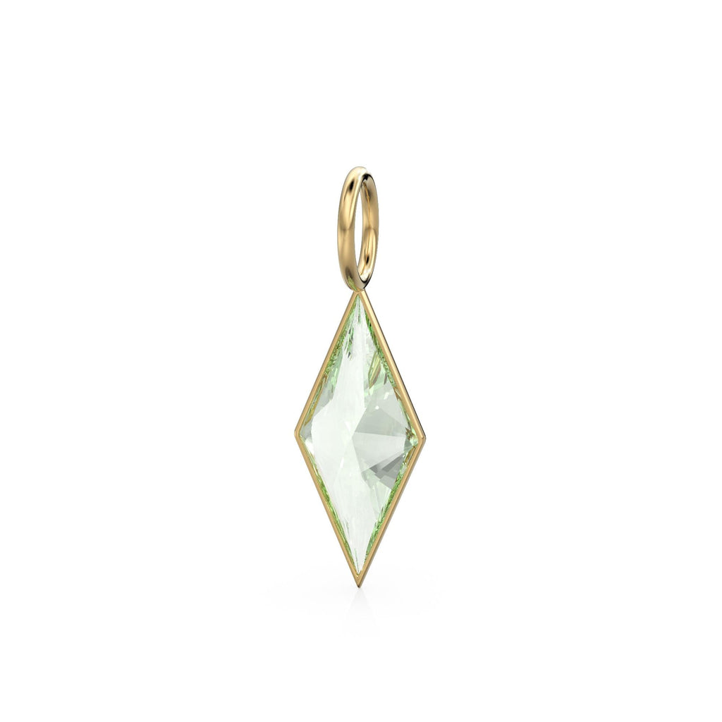 Green Amethyst Kite 18k Yellow Solid Gold Charm / February Birthstone Pendant Bezel Jewelry Finding / Natural Prasiolite Gemstone Amulet