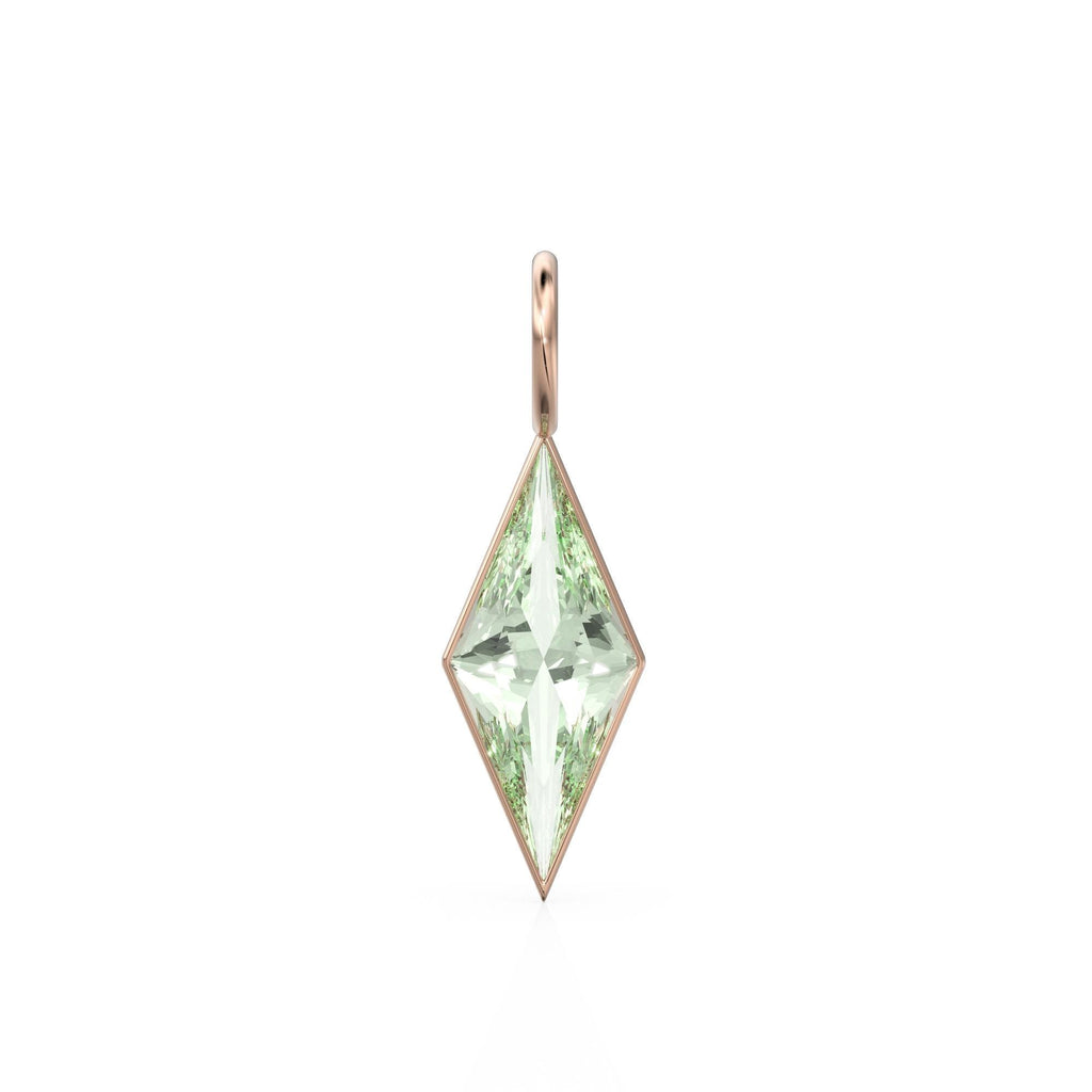 Green Amethyst Kite 18k Yellow Solid Gold Charm / February Birthstone Pendant Bezel Jewelry Finding / Natural Prasiolite Gemstone Amulet