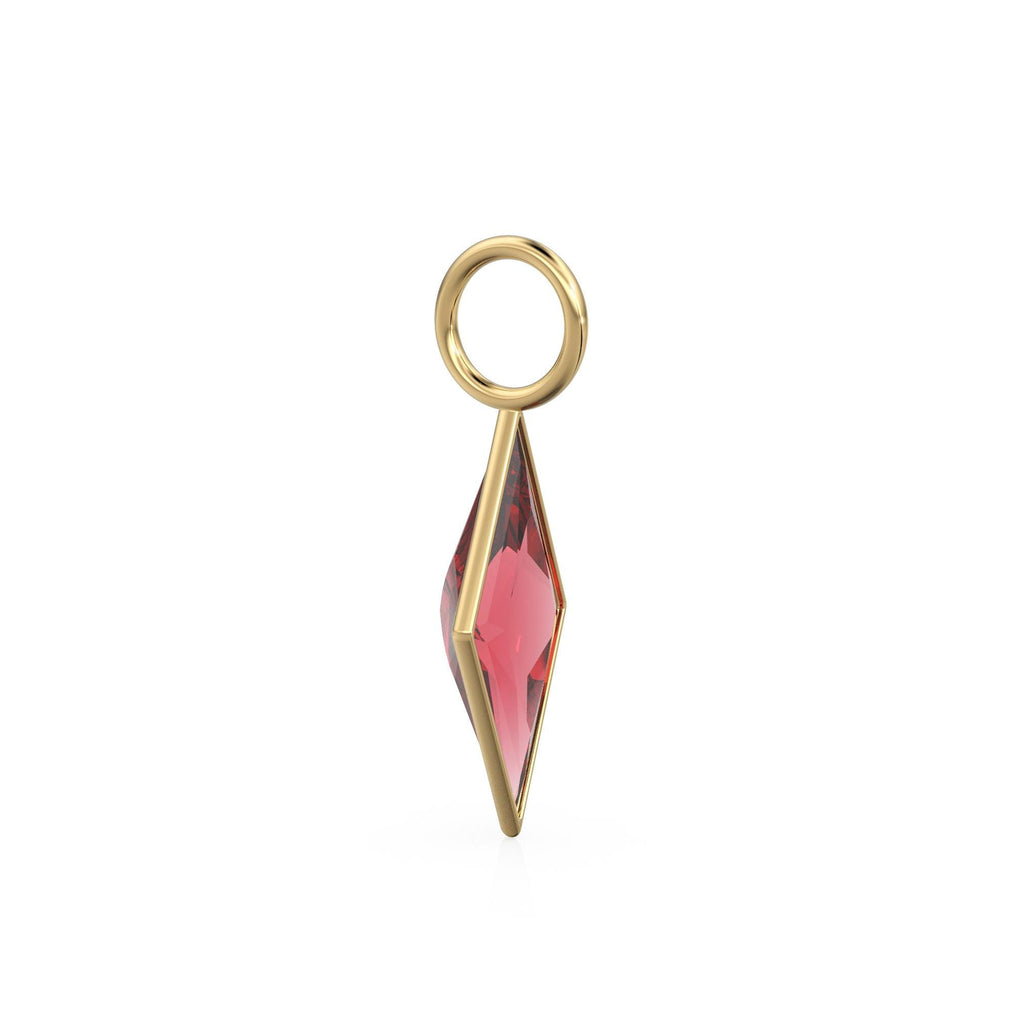 Pyrope Garnet Kite 18k Yellow Solid Gold Charm / January Birthstone Pendant Bezel Jewelry Finding / Natural Red Gemstone Amulet