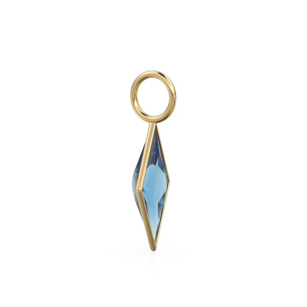 London Blue Topaz Kite 18k Yellow Solid Gold Charm / November Birthstone Pendant Bezel Jewelry Finding / Natural Blue Gemstone Amulet