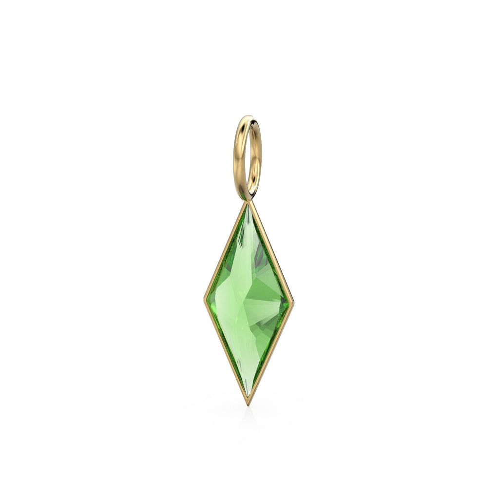 Green Peridot Kite 18k Yellow Solid Gold Charm / August Birthstone Pendant Bezel Jewelry Finding / Natural Olivine Gemstone Amulet