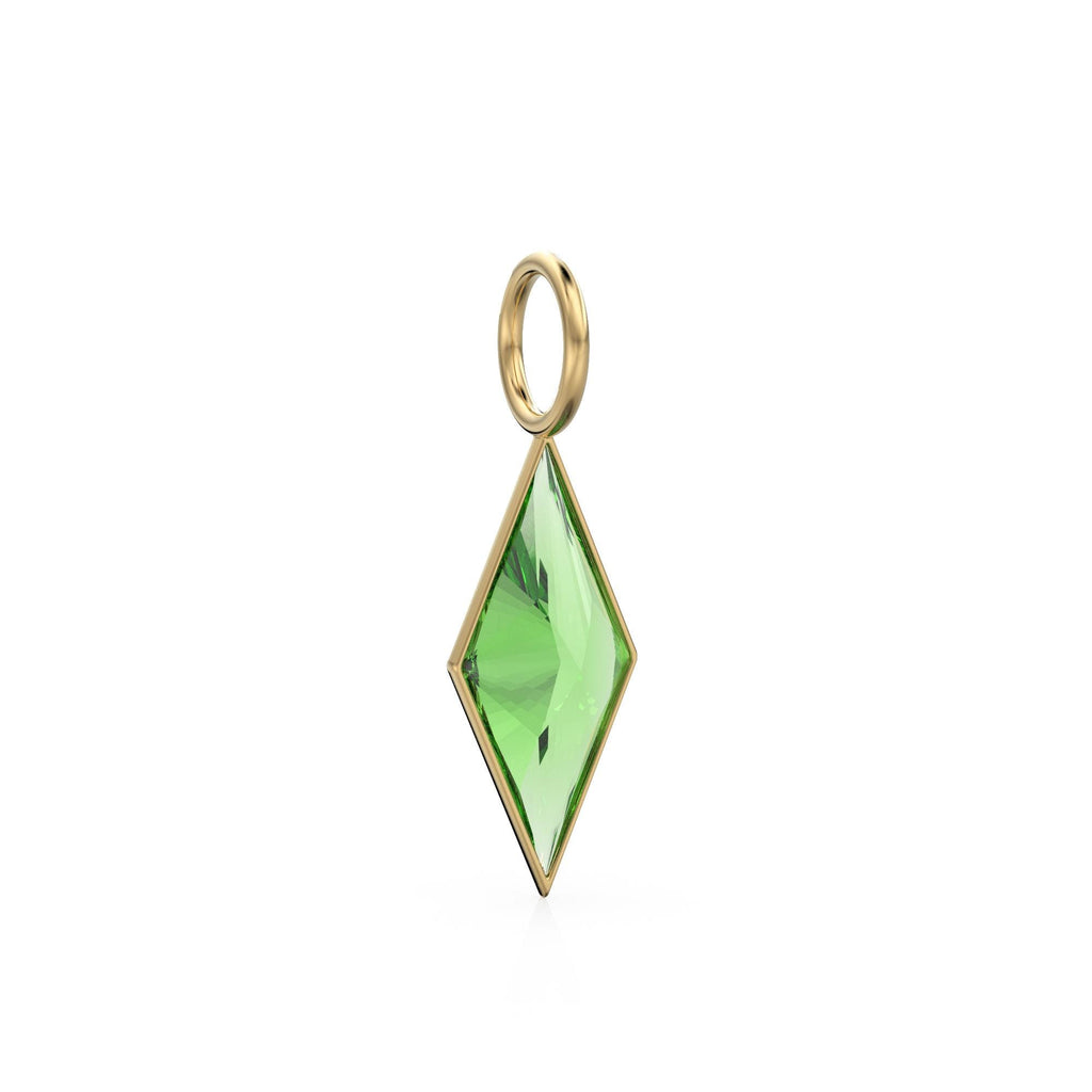 Green Peridot Kite 18k Yellow Solid Gold Charm / August Birthstone Pendant Bezel Jewelry Finding / Natural Olivine Gemstone Amulet